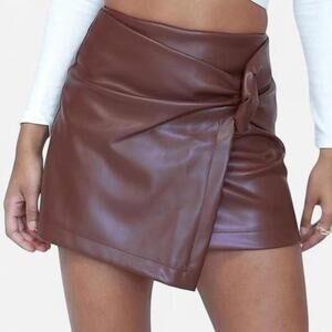 Princess Polly brown faux leather wrap skort 2